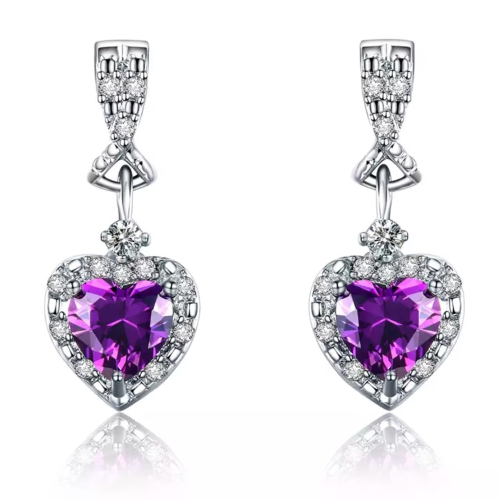 CZ Purple Crystal Stud Earrings NEW
